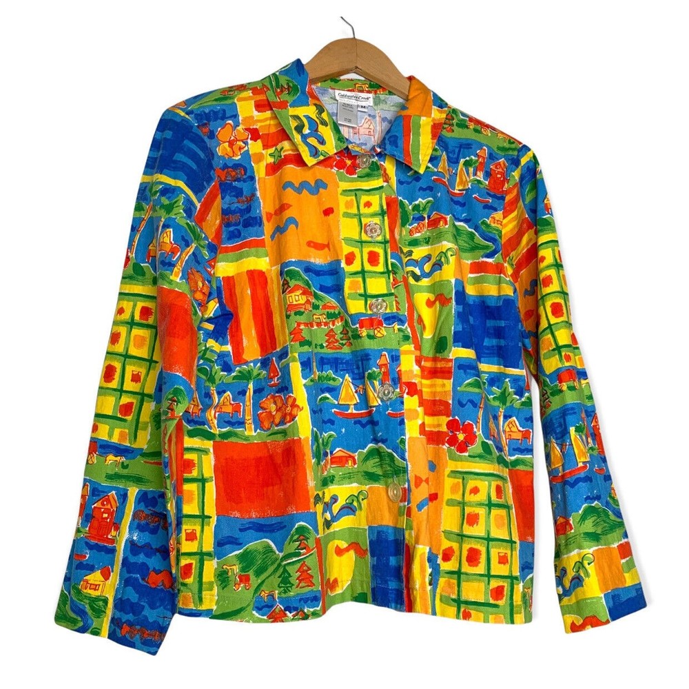 Coldwater Creek Womens Colorful Landscape Button Front Blazer Jacket Medium